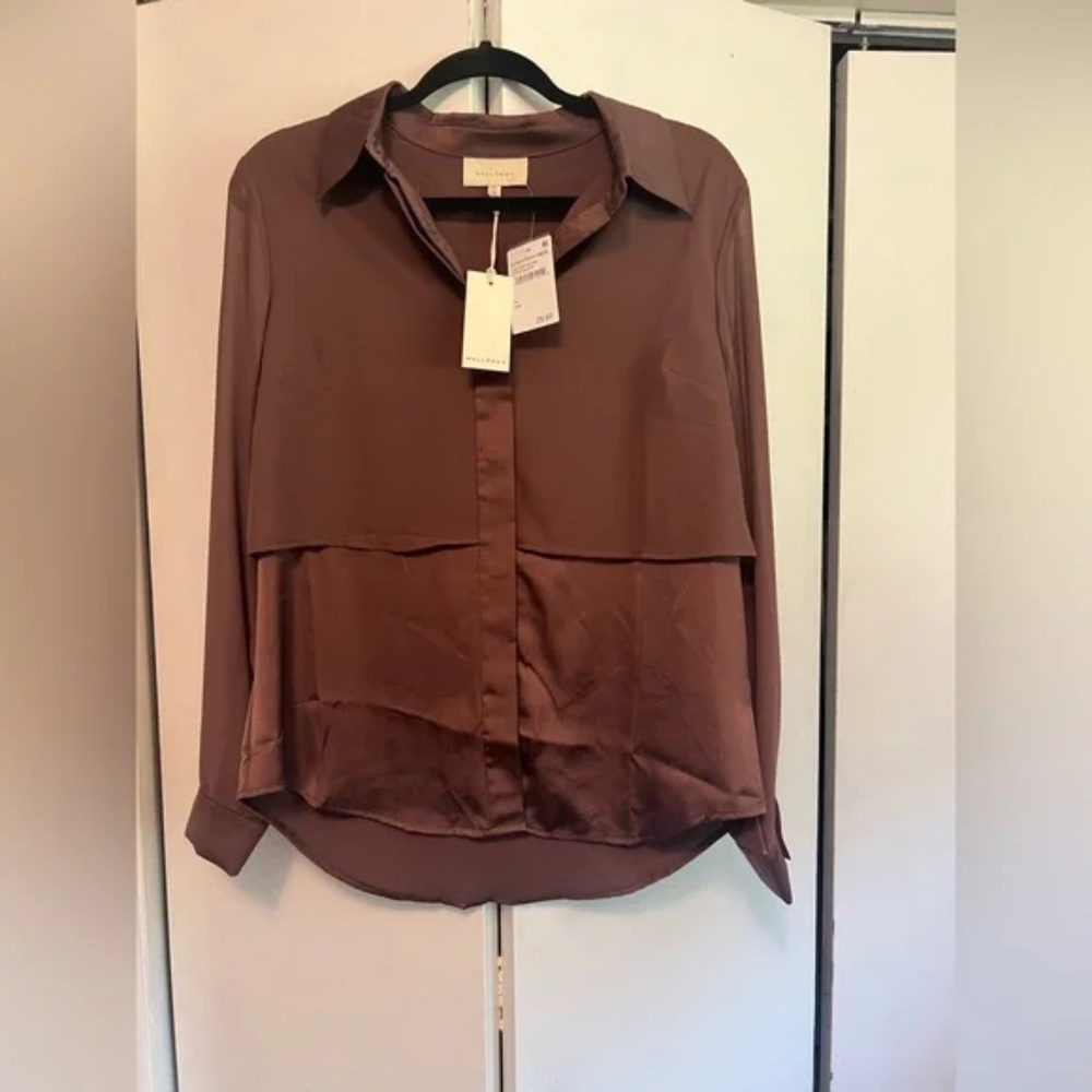 MELLODAY Chocolate Brown Button Down Shirt SZ M NWT